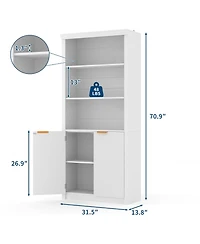 31.5 x 14 x 71 in Set of 2 Storage Cabinets with Doors and Crown Molding, Engineered Wood Tall Bookcase for Living Room Home Office, White