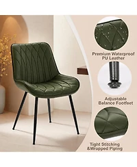 Dining Chairs Set of 2, Modern Upholstered Faux Leather Side Chairs with Thick Cushions and Metal Legs for Kitchen, Dining Room, Green