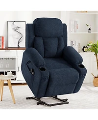 Oversized Chenille Power Lift Recliner with Heat, Massage and Memory Remote, Usb, Cup Holders,Blue