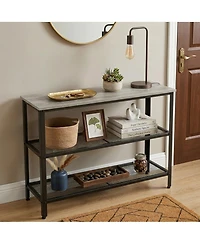 40" Industrial 3-Tier Console Table with Mesh Shelves, Rustic Grey and Black Metal Frame