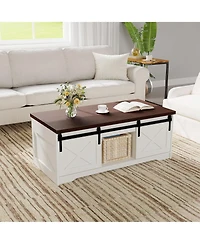 Farmhouse Lift-Top Coffee Table, Adjustable Height Hydraulic Lift, Hidden Storage Compartment, Shelf, Versatile For Home, Office, Living Room