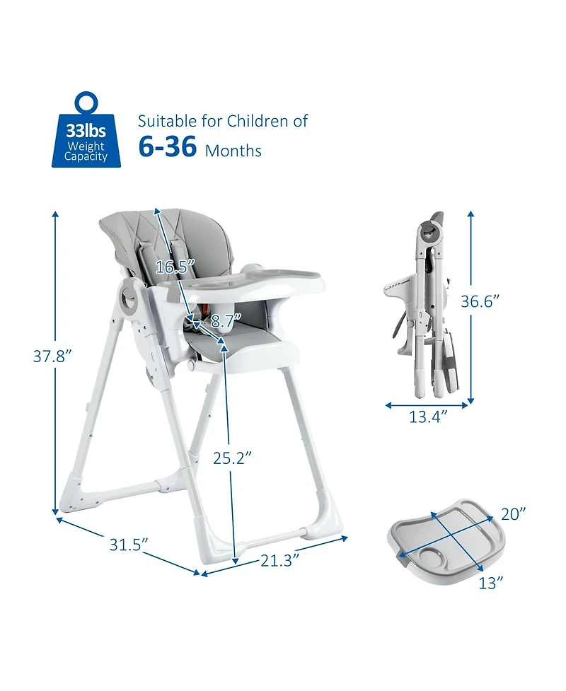 Baby High Chair, Multifunctional Infant Highchairs with Adjustable Height and Recline, Foldable Dining Chair for Babies and Toddlers