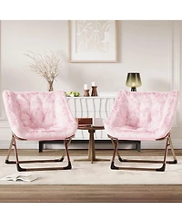 Folding Saucer Chairs Set of 2 Comfy Faux Fur Lazy Chair with Metal Frame 300 lb Capacity No Assembly Required for Bedroom Dorm Apartment