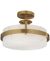 Possini Euro Design Bregman 13" Mid Century Modern Semi Flush-Mount Ceiling Light Fixture Kitchen Brass Finish White Stone Glass