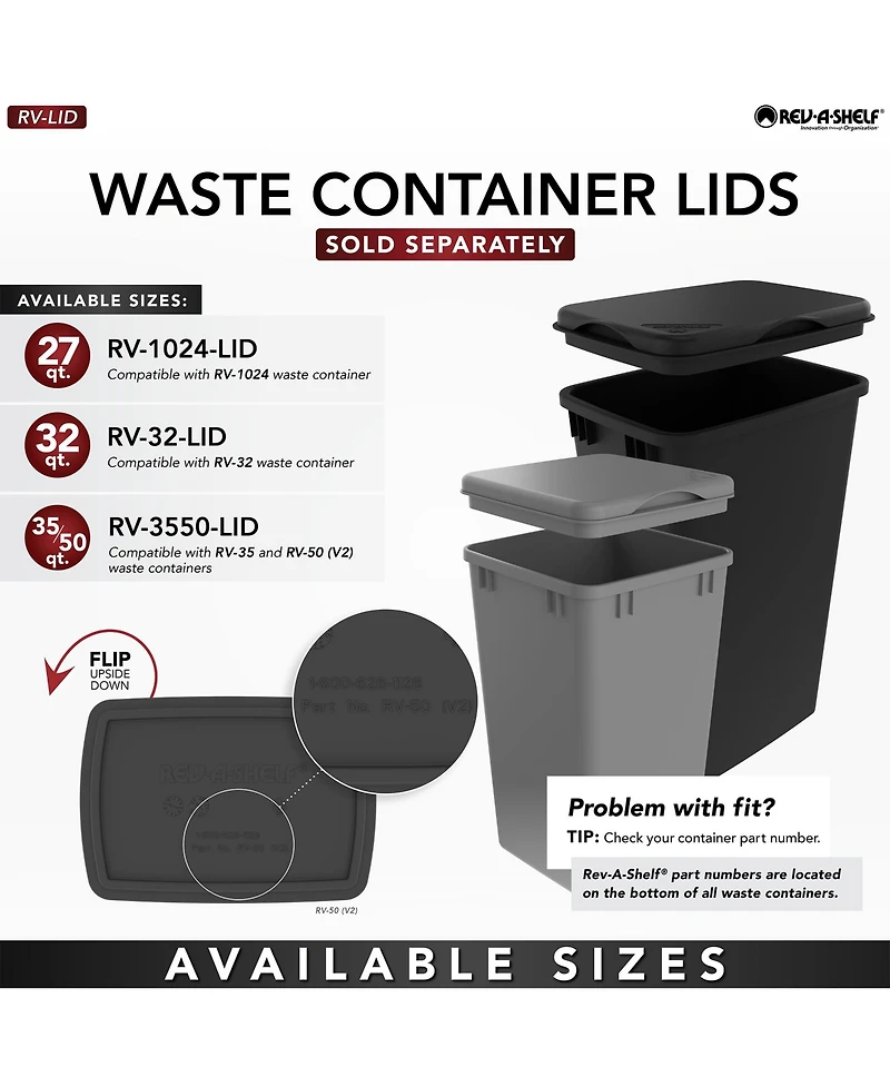 Rev-a-Shelf Walnut Wood Pullout Waste Container, Soft-Close, 35 qt, Black