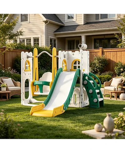 Compact Toddler Swing and Slide Playset for Kids Ages 2-6, Outdoor Backyard Playground with Swing Slide, Blue-Gray/Orange-Green/Gray-White