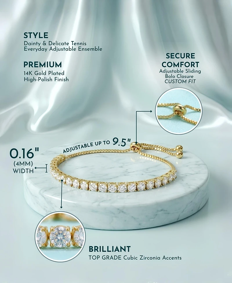 Rachel Glauber Bolo Adjustable Bracelet with Round Clear Cubic Zirconia