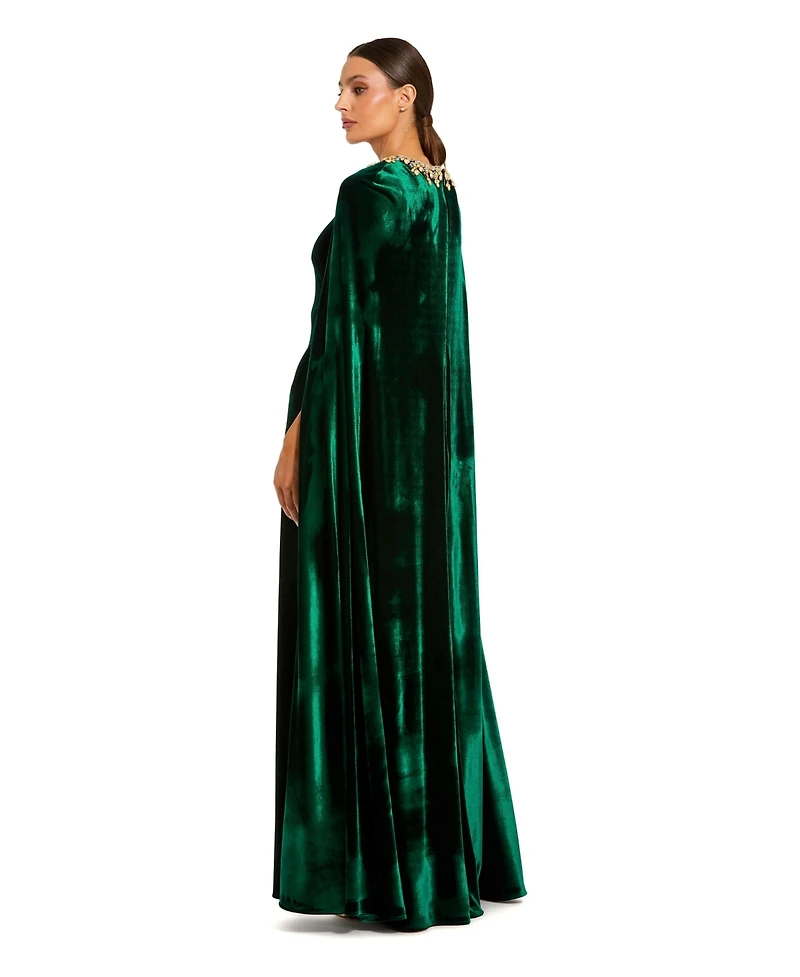 Mac Duggal Women's Embellished Velvet Cape Gown
