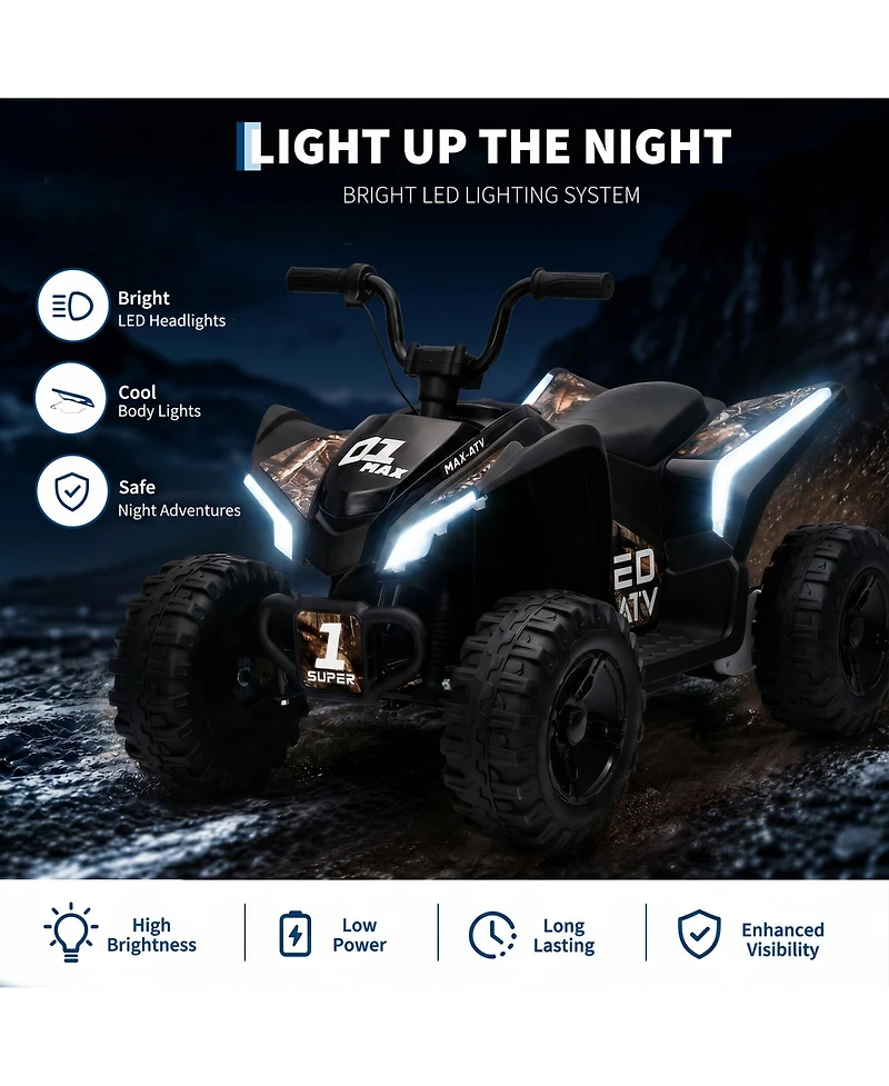 12V Kids Ride On Atv Quad, Battery Powered 4-Wheel Off Road Vehicle with Dual Motors for Outdoor Fun, Blue/Red/Yellow/Rose/Green/Camo/White, Ages 3-6