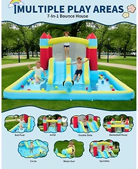 Kids Inflatable Bounce House with Slide, Outdoor Jumping Castle for Backyard Fun, Blower Included, Blue, Ages 3-10