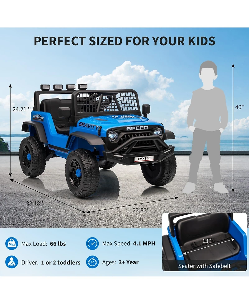 Single Seat 12V Ride On Car for Kids with Remote, Battery Powered Toddler Toy for Ages 3-6, Indoor Outdoor Driving, Blue