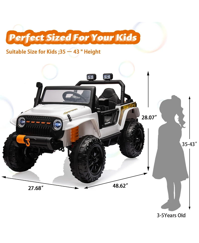 24V Two-Seat Electric Ride-On Truck, Four 45W Motors, Switchable 4WD/2WD, Remote Control, Led Headlights, Audio Player, Cushioned Seats for Children
