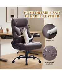 Big and Tall Ergonomic Executive Desk Office Chair, Pu Leather, 90-155 degrees Recline, Lumbar Support, Flip-up Armrests, Swivel Chair with Wheels