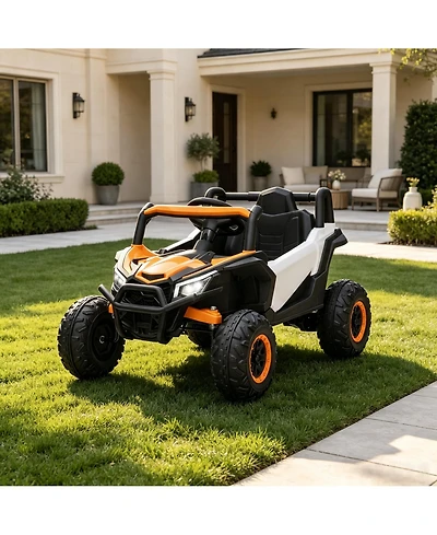 12V Kids Ride On Utv with Remote Control, Battery Powered 4-Wheel Off Road Vehicle with Dual Motors for Outdoor Fun, Orange, Ages 3-6