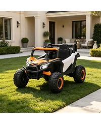 12V Kids Ride On Utv with Remote Control, Battery Powered 4-Wheel Off Road Vehicle with Dual Motors for Outdoor Fun, Orange, Ages 3-6