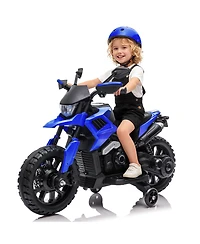 6V Kids Ride On Motorcycle Toy, Battery Powered 2-Wheel Scooter with Training Wheels for Indoor Outdoor Play, Blue, Ages 3-6