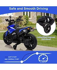 6V Kids Ride On Motorcycle Toy, Battery Powered 2-Wheel Scooter with Training Wheels for Indoor Outdoor Play, Blue, Ages 3-6