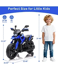 6V Kids Ride On Motorcycle Toy, Battery Powered 2-Wheel Scooter with Training Wheels for Indoor Outdoor Play, Blue, Ages 3-6