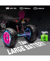 24V Dual Seat Kids Ride On Atv Utility Vehicle, Battery Powered 4-Wheel Ride On Toy for Outdoor Fun, Pink, Ages 3-6