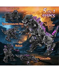5-in-1 Remote Control Dinosaur Building Blocks Toy Ages 6+, Programmable Rc Robot Kit for Kids, Indoor Outdoor Play, Purple