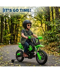 Single Seat 12V Kids Ride On Motorcycle Toy Ages 3-6, Battery Powered Electric Off-Road Vehicle with Lights, Orange/Red/Green