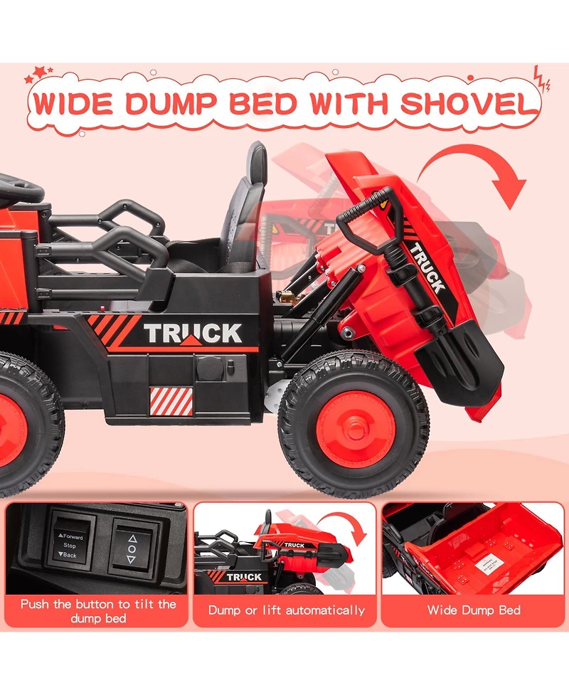 32.3x21.5x13.7 Inch 12V Kids Electric Mining Dump Truck Ride On, Construction Vehicle Toy with Sounds, Outdoor Toy for Boys Girls, Red, Ages 3-6