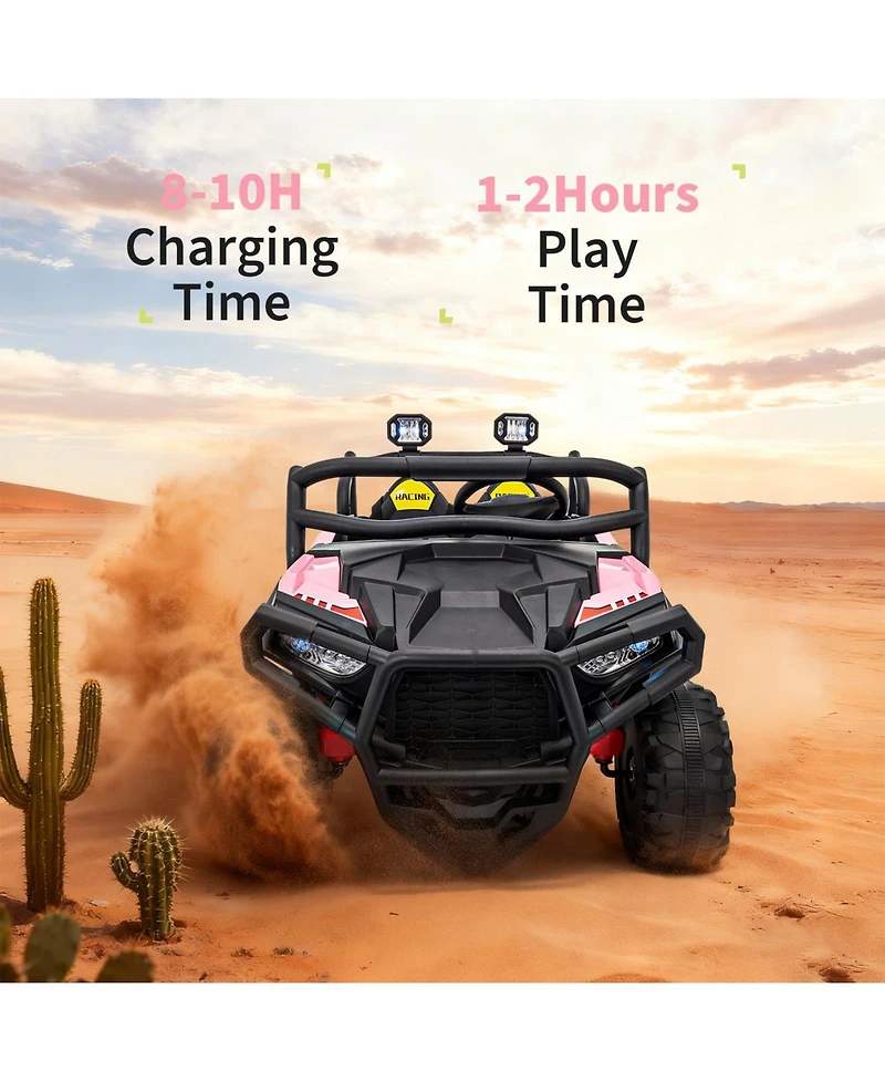 43.5x28.5x29.5 Inch 24V Kids Ride On Electric Utv 2 Seater with Remote Control, 4WD Battery Powered Off-Road Vehicle for Outdoor Fun, Blue, Ages 3-6
