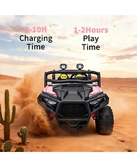 43.5x28.5x29.5 Inch 24V Kids Ride On Electric Utv 2 Seater with Remote Control, 4WD Battery Powered Off-Road Vehicle for Outdoor Fun, Blue, Ages 3-6