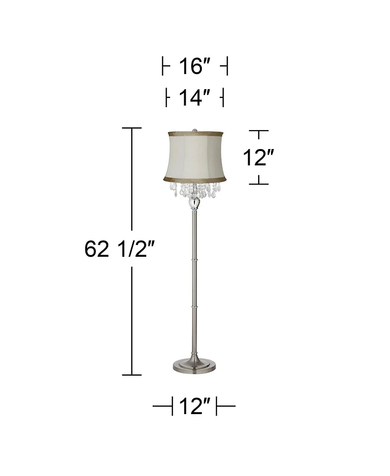 360 Lighting Modern Floor Lamp Standing 62 1/2" Tall Brushed Nickel Silver Crystals Ivory Linen Drum Shade for Living Room Bedroom Office House Home