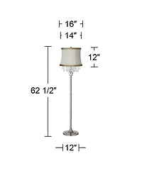 360 Lighting Modern Floor Lamp Standing 62 1/2" Tall Brushed Nickel Silver Crystals Ivory Linen Drum Shade for Living Room Bedroom Office House Home