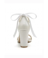 Forever and Always Shoes Women's Althea Pearl Ankle Strap Block Heel Sandal