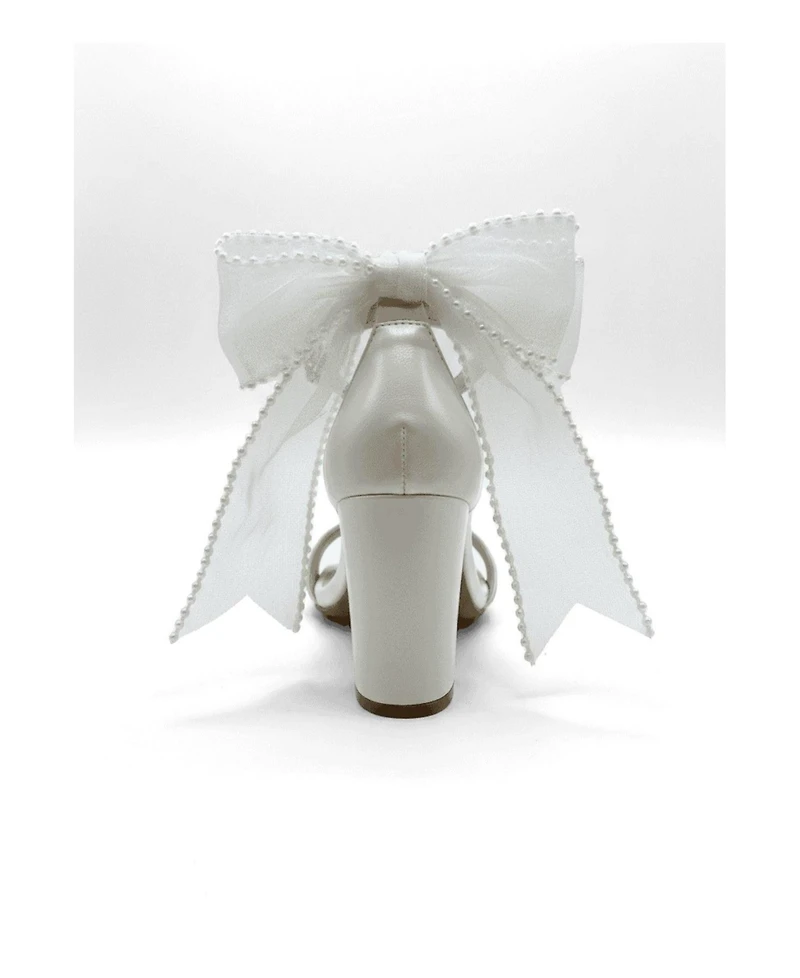 Forever and Always Shoes Women's Evarose Bow Detail Block Heel Bridal Sandal