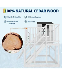Kids Wooden Play Castle with Climbing Wall and Slide, Outdoor Backyard Sandbox Playset with Stairs for Fun Play, White, Ages 3-8