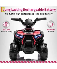 6V Kids Ride On Atv Quad Toy, Battery Powered 4-Wheel Off Road Vehicle for Outdoor Fun, Red/Pink, Ages 3-6