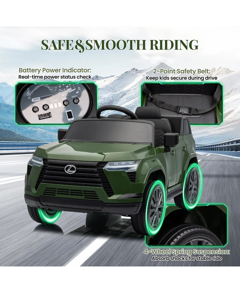 42 Inch Licensed Lexus Ride On Car, 12V Kids Electric Vehicle with Remote Control and Led Lights, Red/Green/Gray/Black/White, Ages 3-6