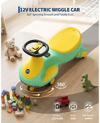 31 Inch Kids 12V Ride On Twist Car, Electric Battery Powered Trolley Car with Foot Pedal, Light Pink/Blue/Gray/Yellow/Red/Black/Green/White, Ages 3-6