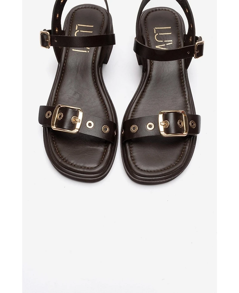 Forever and Always Shoes Women's Rabel Leather Block Heel Sandal