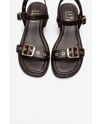 Forever and Always Shoes Women's Rabel Leather Block Heel Sandal