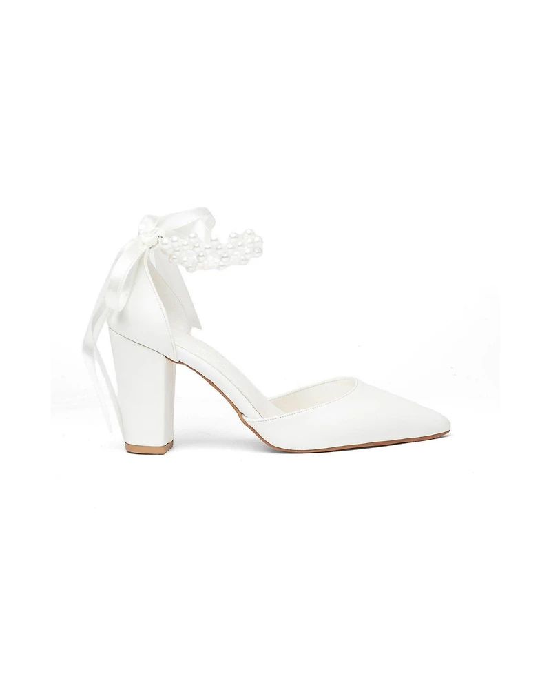 Prologue Shoes Women's Zia Ribbon Block Heel Bridal Pump