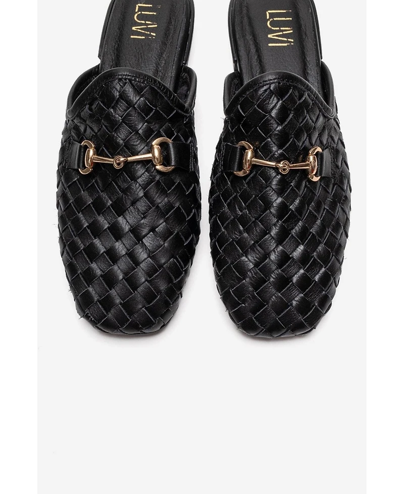 Forever and Always Shoes Women's Senia Leather Woven Mule