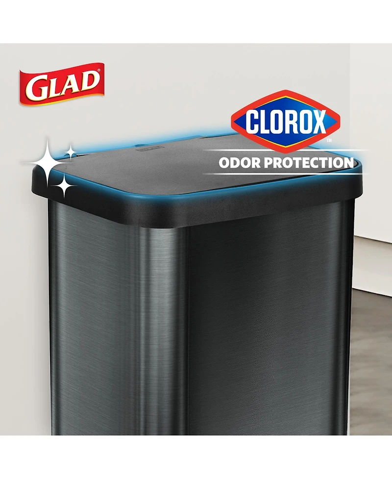 Glad Step Trash Can, Soft Close Lid Bin with Odor Protection, 13 Gallon, Pewter