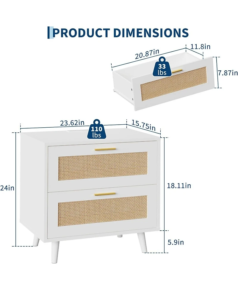 Rattan Nightstand with Charging Station