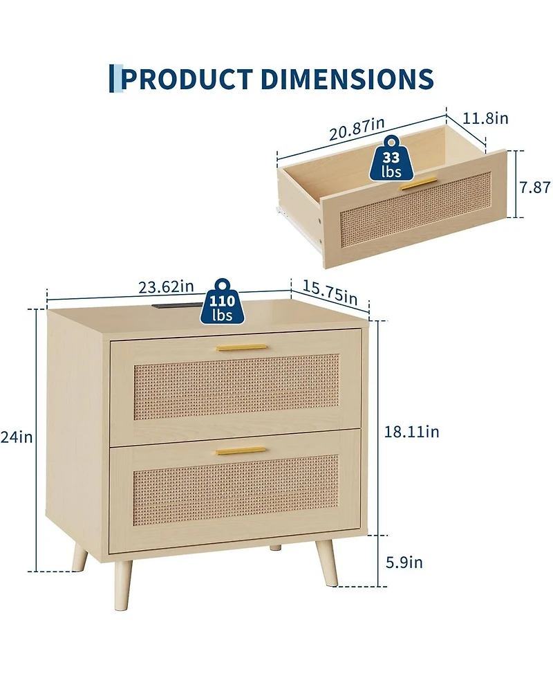 Rattan Nightstands Set of 2