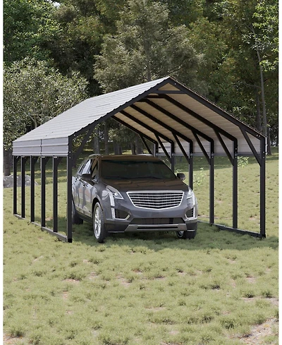 12' x 26' Metal Carport with Diagonal Braces, Heavy Duty Vehicle Shelter for Parking Driveway Boat and Rv, Black