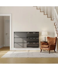 31.5 x 6 x 41 in 3-Tier Flip Door Shoe Cabinet, Slim Entryway Shoe Storage, Carbon Steel for Hallway Closet Entryway, Dark Gray/White