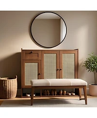 48.8x15.0x43.3in 3 Door 1 Drawer Shoe Cabinet with Rattan Details, Engineered Wood Entryway Storage for Hallway Bedroom, Light/Dark Brown