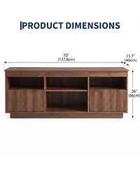 70"Mid Century Modern Fluted Tv Stand with Storage, for TVs Up to 80", Power Outlet, Led Light, Wood Media Console for Living Room