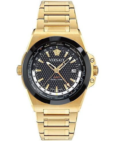 Versace Men's Greca Reaction Gmt Silver Stainless Steel Bracelet Watch 41mm
