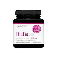 Youtheory Vitamin B12 B6, Daily Energy and Brain Support Supplement, Vegetarian Capsules, 60