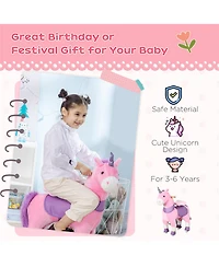 Yobtop Walking Plush Unicorn Ride-On Rocking Horse, 176 lbs Capacity, Ages 3+